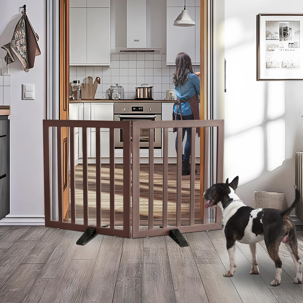 ZJSF dog gate foldable design in use across a doorway for flexible space management
