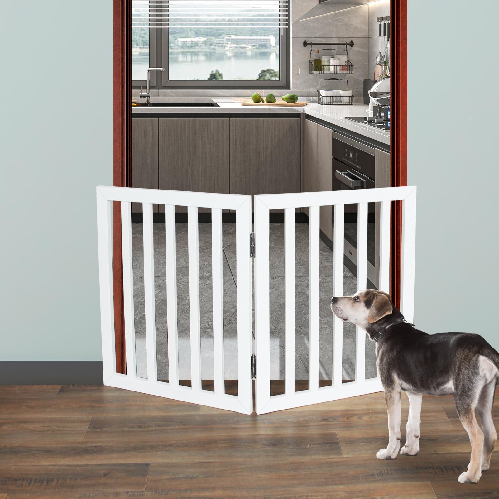 ZJSF foldable gate in Z-shape folds for compact storage.