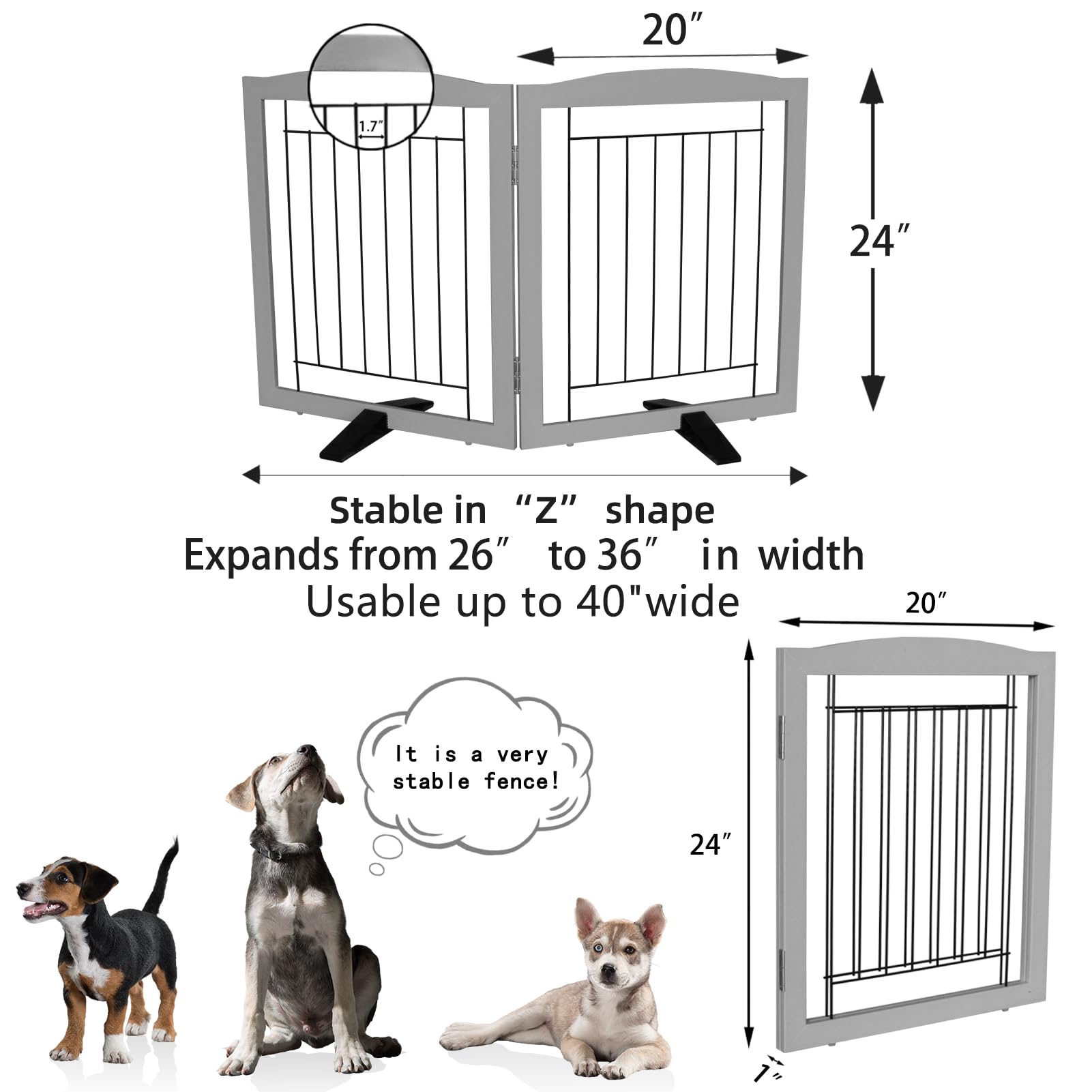 ZJSF dog gate grey finish complements home decor.