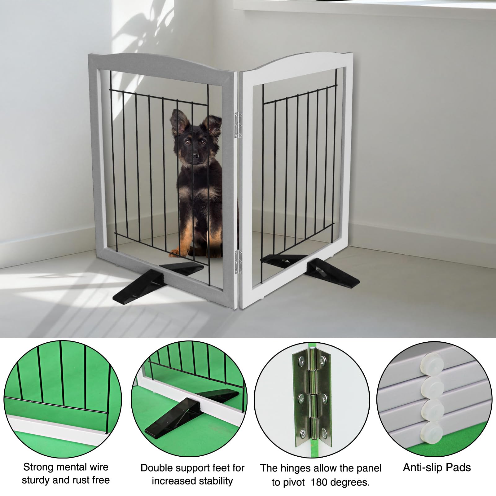 ZJSF dog gate sturdy hinges provide stable setup.