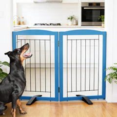 ZJSF freestanding dog gate folded for quick doorway blocking and storage