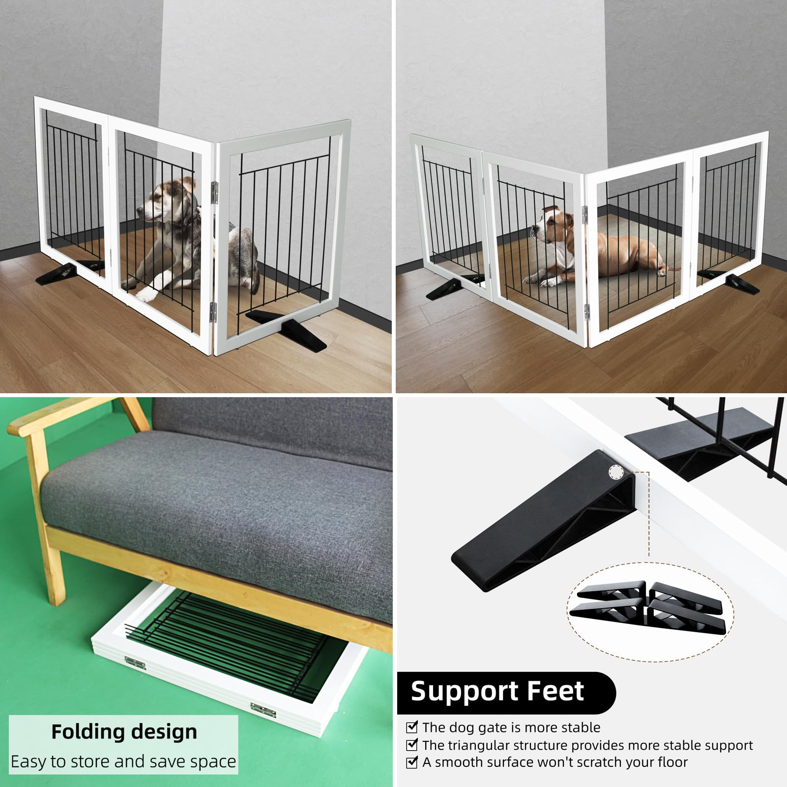 ZJSF dog gate with non slip feet protects floors during use