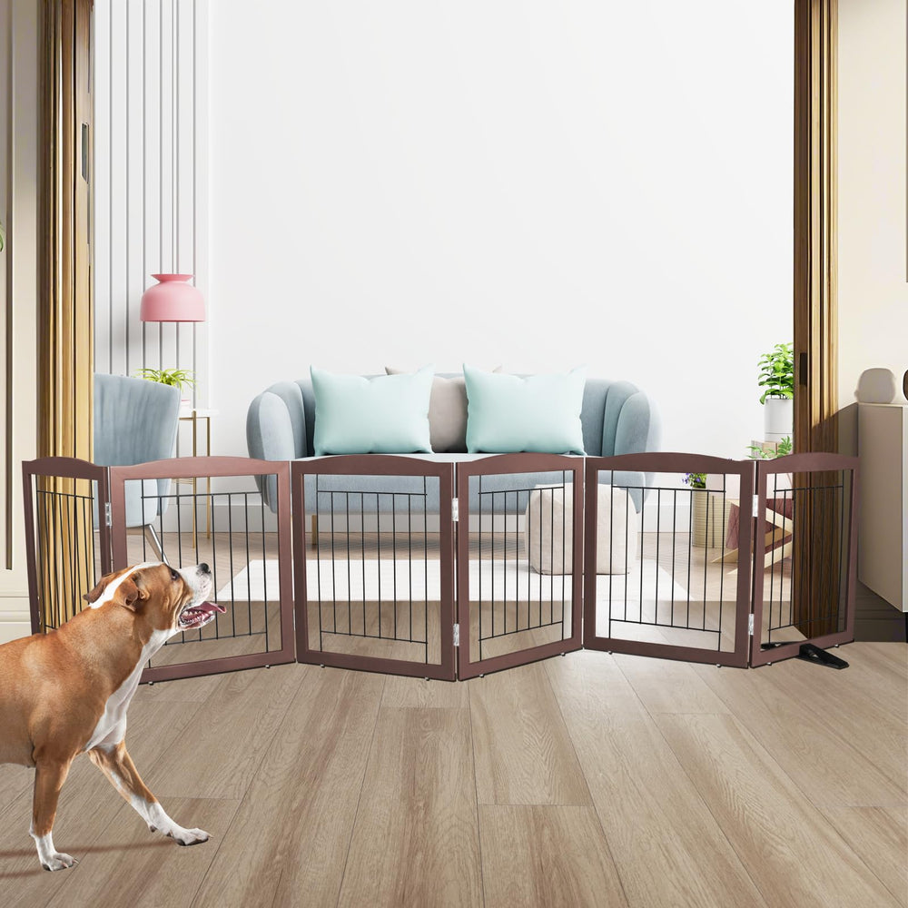ZJSF dog gate closeup showcases wood and steel construction for durability.