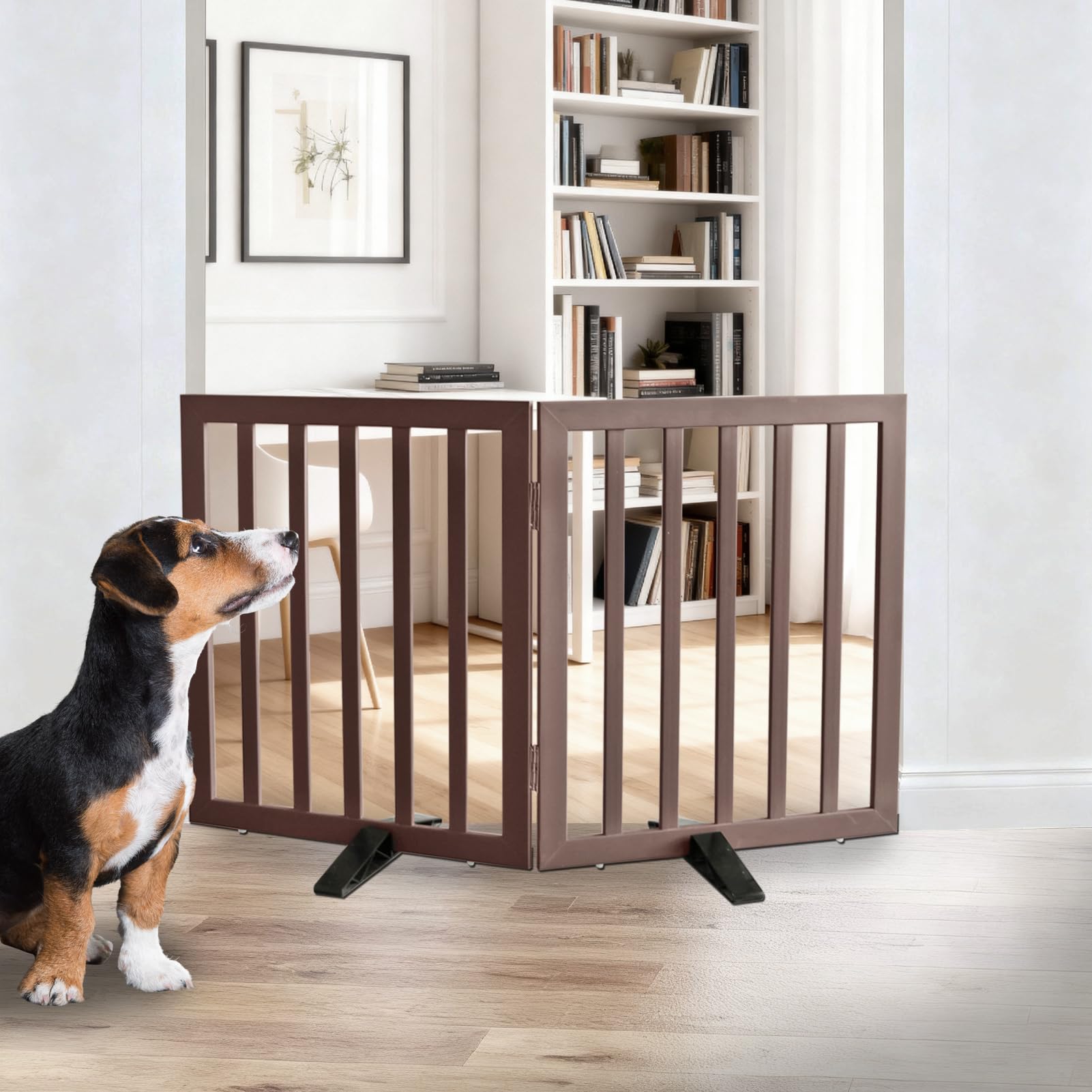 ZJSF wooden freestanding dog gate close-up shows cedar durability for long-lasting pet guarding