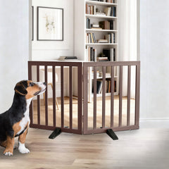 ZJSF wooden freestanding dog gate close-up shows cedar durability for long-lasting pet guarding