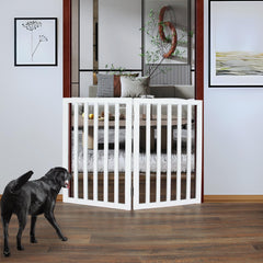 ZJSF dog gate in doorway shows folded wooden frame for easy room separation