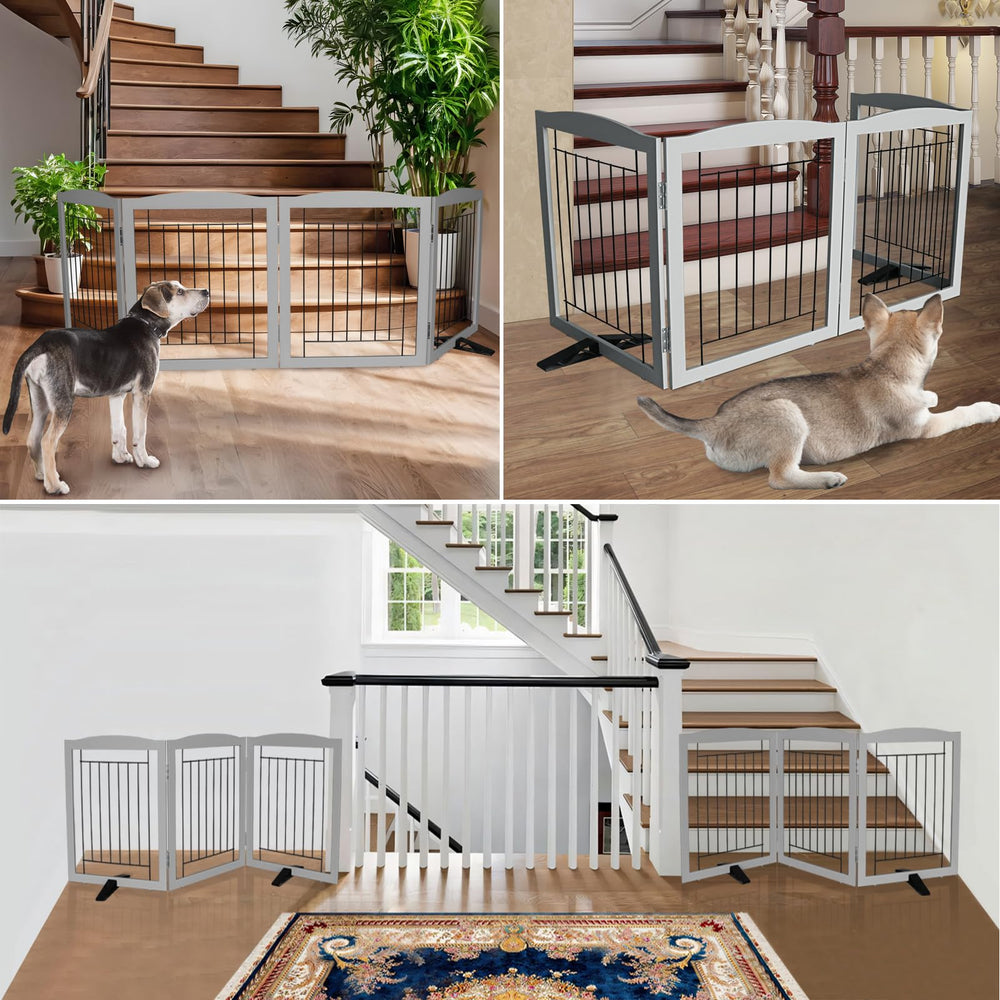 ZJSF dog gate wooden frame and steel bars for durability.