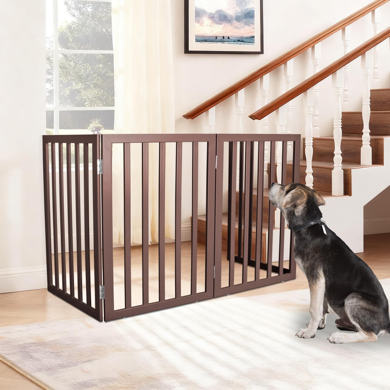 ZJSF doorway wood brown pet gate blends with decor while restraining pets