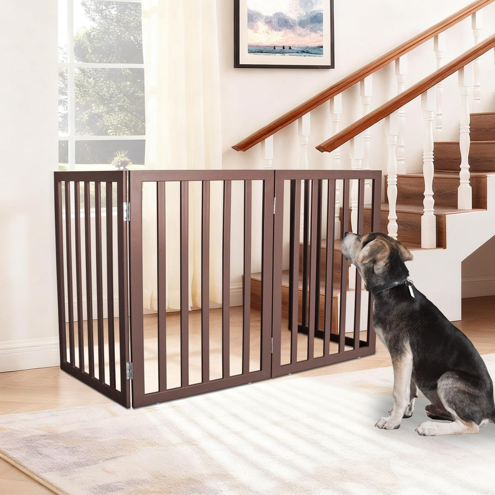 ZJSF doorway wood brown pet gate blends with decor while restraining pets
