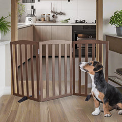 Expanded ZJSF foldable dog gate forming a wide hallway opening.
