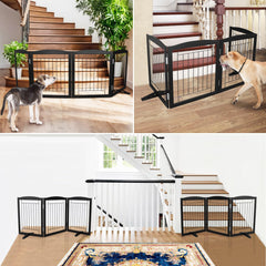 ZJSF foldable dog gate in wide Z-shape for hallways and doorways.