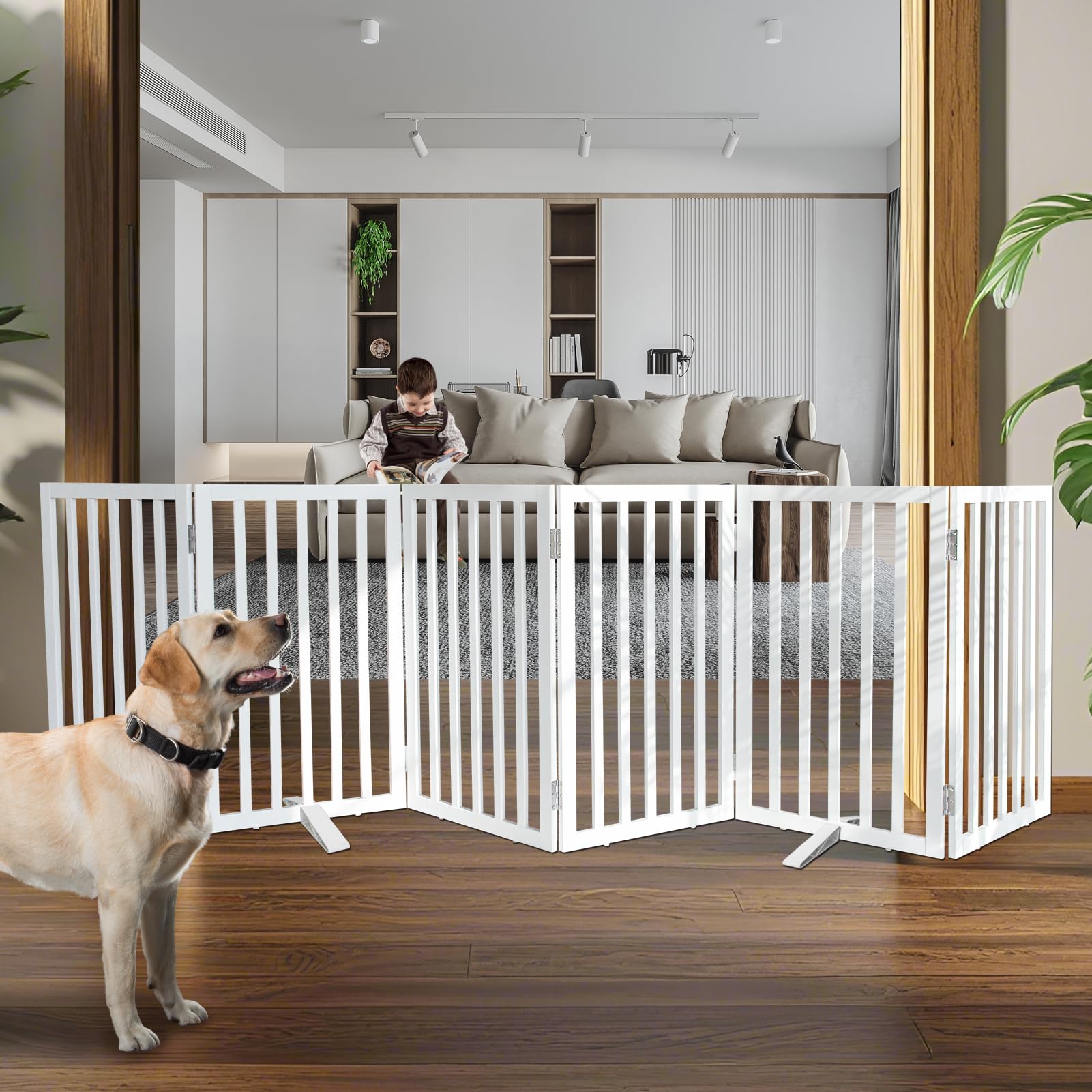 ZJSF freestanding cedar wood dog gate in hallway setup for room separation