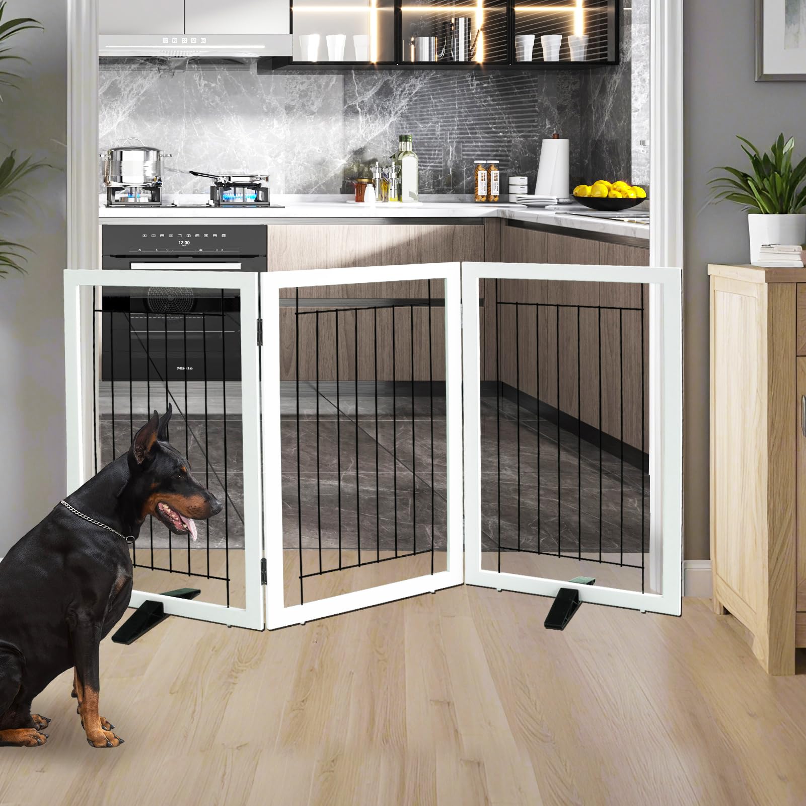 ZJSF freestanding dog gate wood three panel folded for space saving