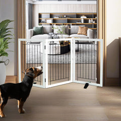 ZJSF freestanding dog gate wood three panel open for wide doorway protection