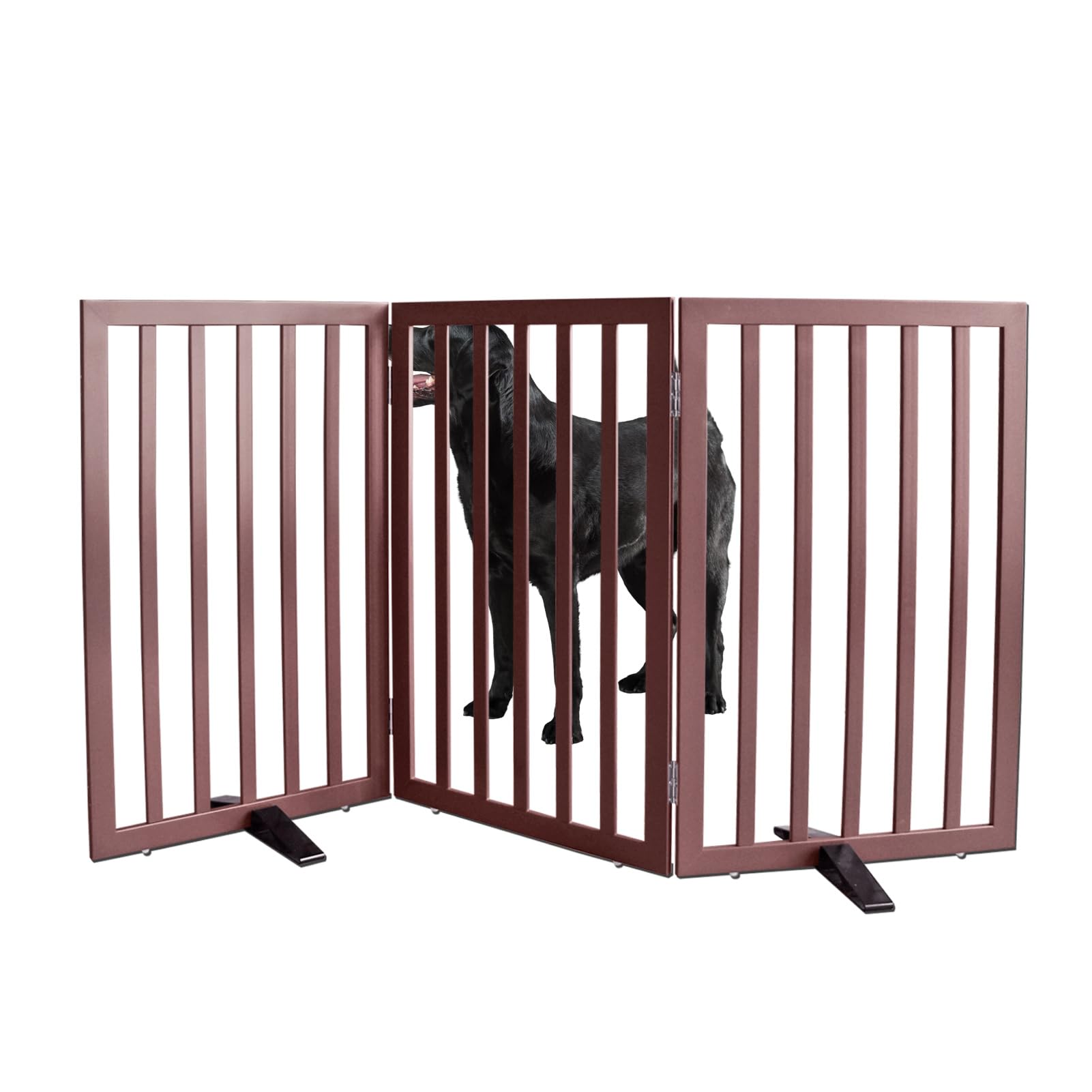 ZJSF freestanding dog gate in cedar wood offering a sturdy barrier.