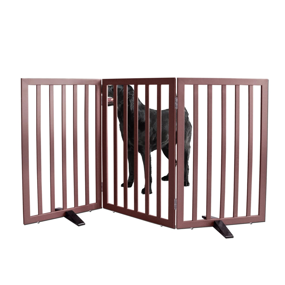 ZJSF freestanding dog gate in cedar wood offering a sturdy barrier.