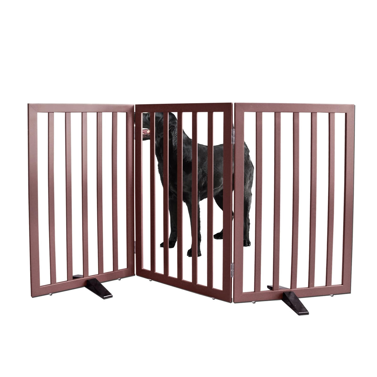 ZJSF freestanding dog gate in cedar wood offering a sturdy barrier.