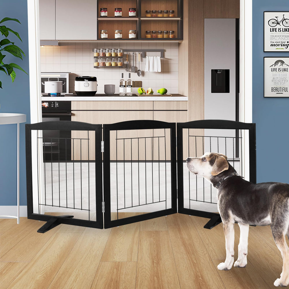 ZJSF freestanding pet gate with non-slip feet protects floors and stops slips.