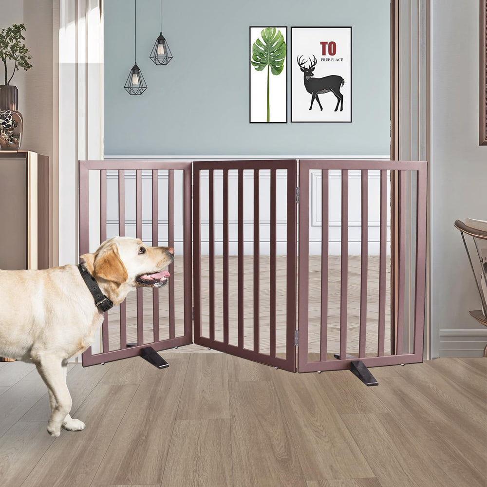 ZJSF three-panel gate with stainless steel hinges across doorways.