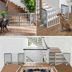 Two-panel setup with stainless steel hinges offers secure, adjustable pet confinement.
