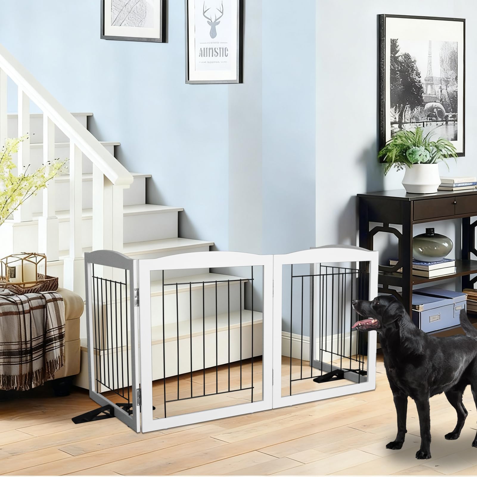 ZJSF three-panel configuration covers wide openings while remaining freestanding.