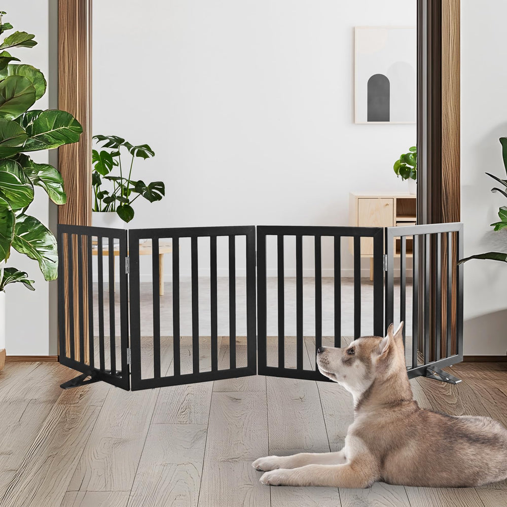 ZJSF wooden dog gate open view provides wide passage for pets and owners.