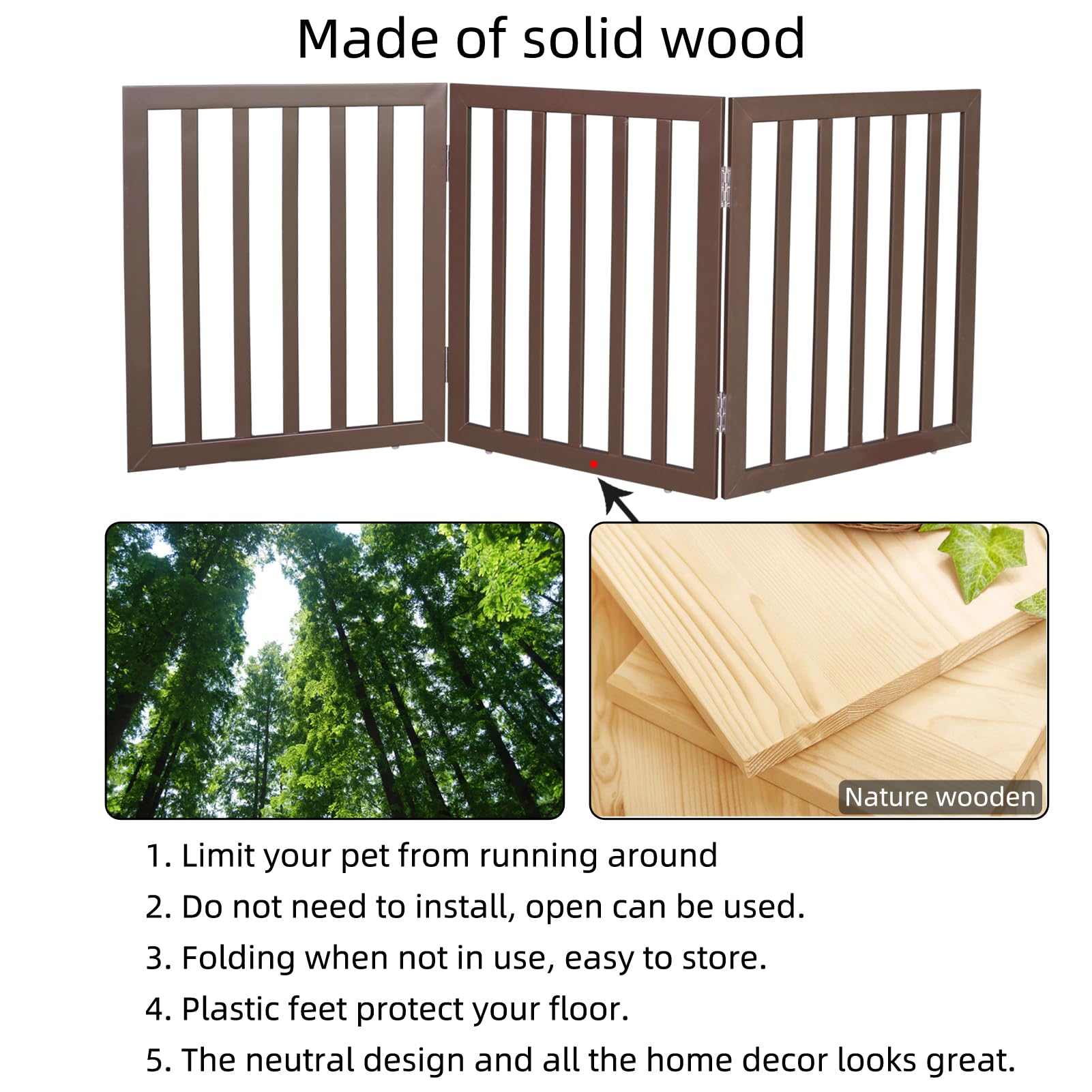 ZJSF wooden pet gate 24-inch height for doorways and stairs