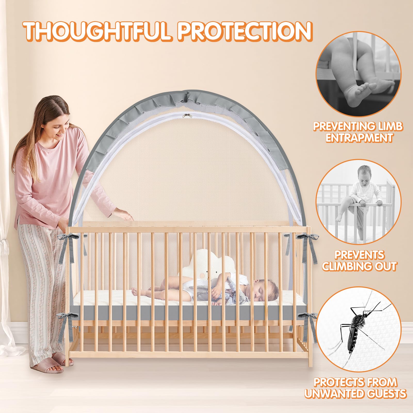Zkaitoy crib tent breathable mesh promotes air flow while baby stays safely contained.