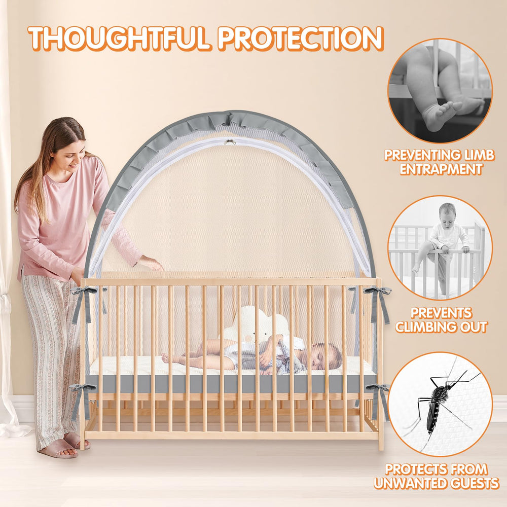 Zkaitoy crib tent breathable mesh promotes air flow while baby stays safely contained.