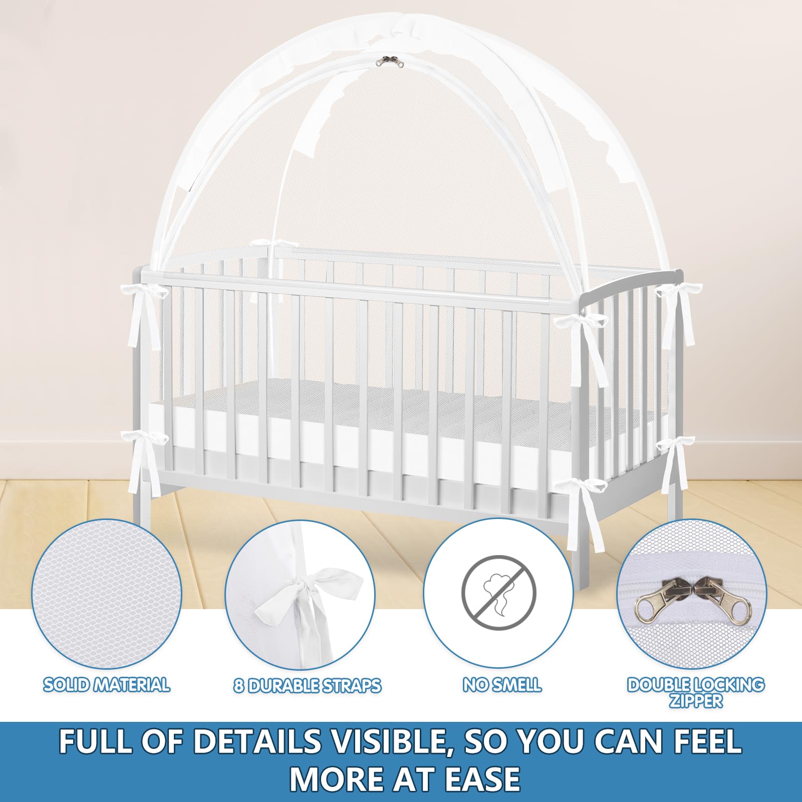 Zkaitoy crib tent mesh allows clear view of baby inside
