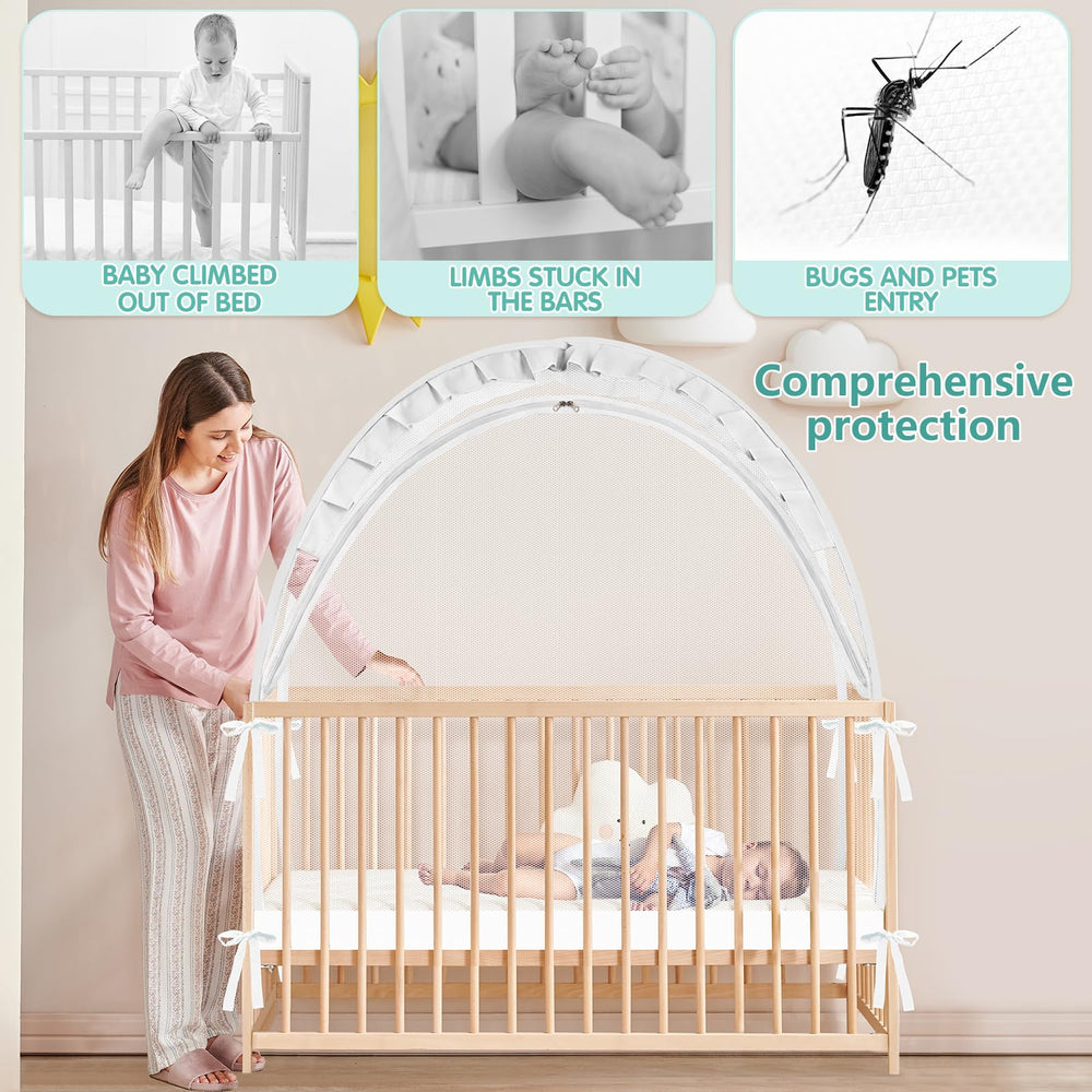 Zkaitoy Crib Tent durable mesh provides resilient protection around your baby.