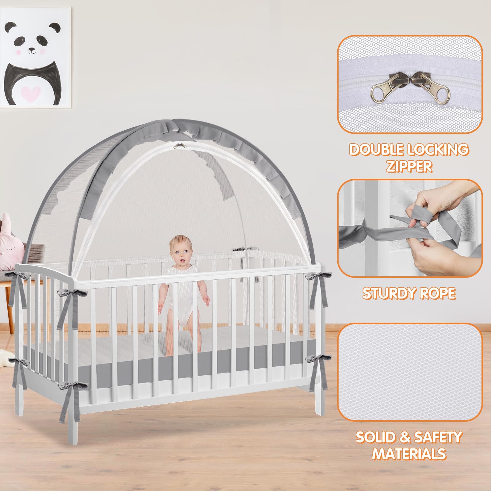Zkaitoy crib tent grey lager color complements the nursery decor.