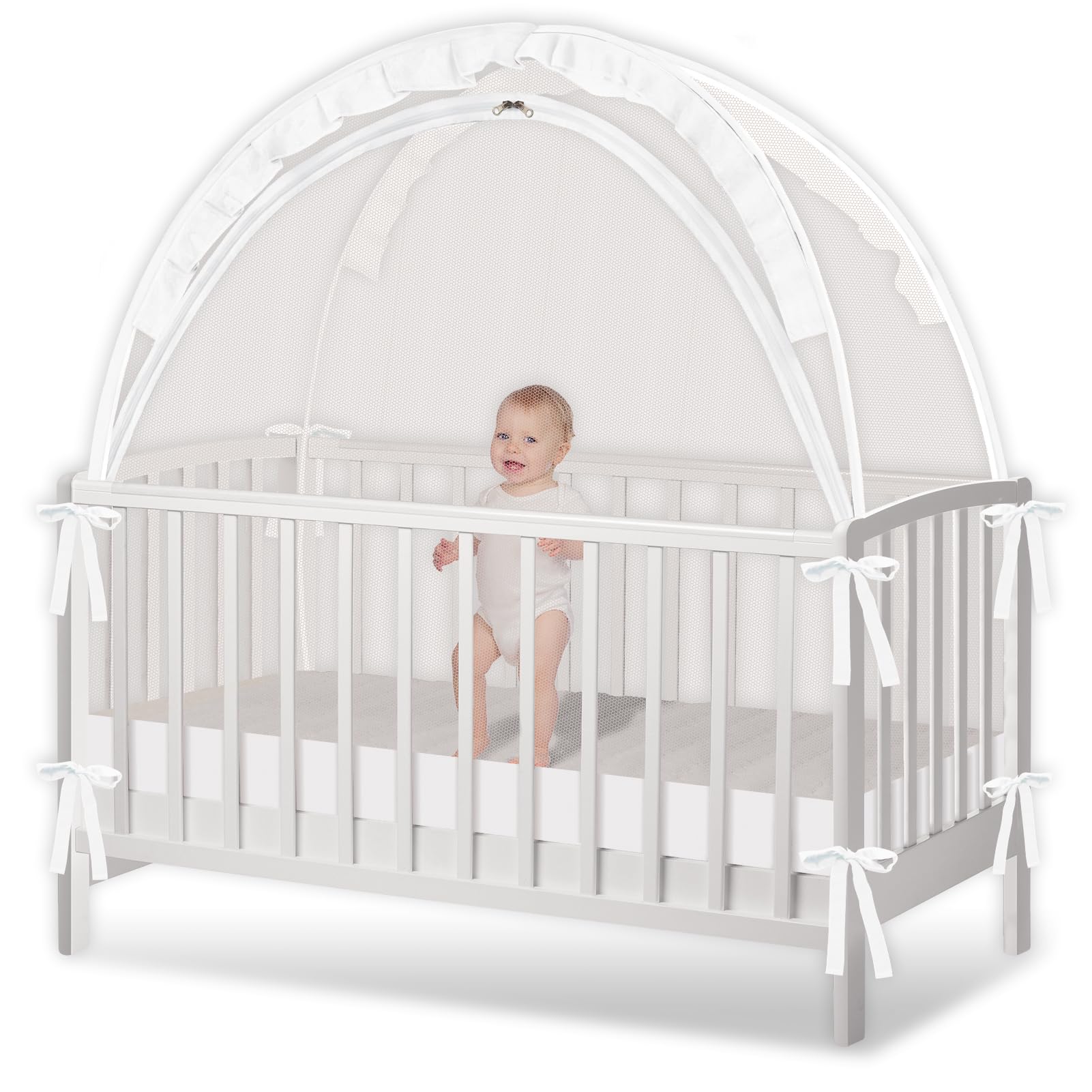 Zkaitoy Crib Tent pop-up open for quick setup and secure containment.