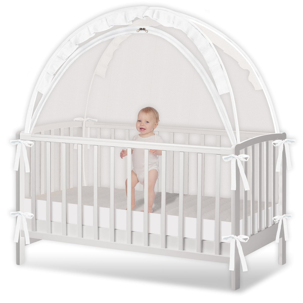 Zkaitoy Crib Tent pop-up open for quick setup and secure containment.