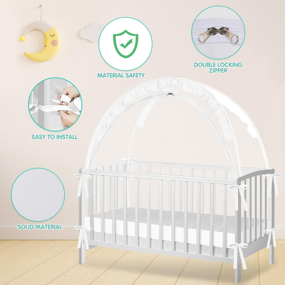 Zkaitoy Crib Tent two-way zipper keeps baby safely inside.