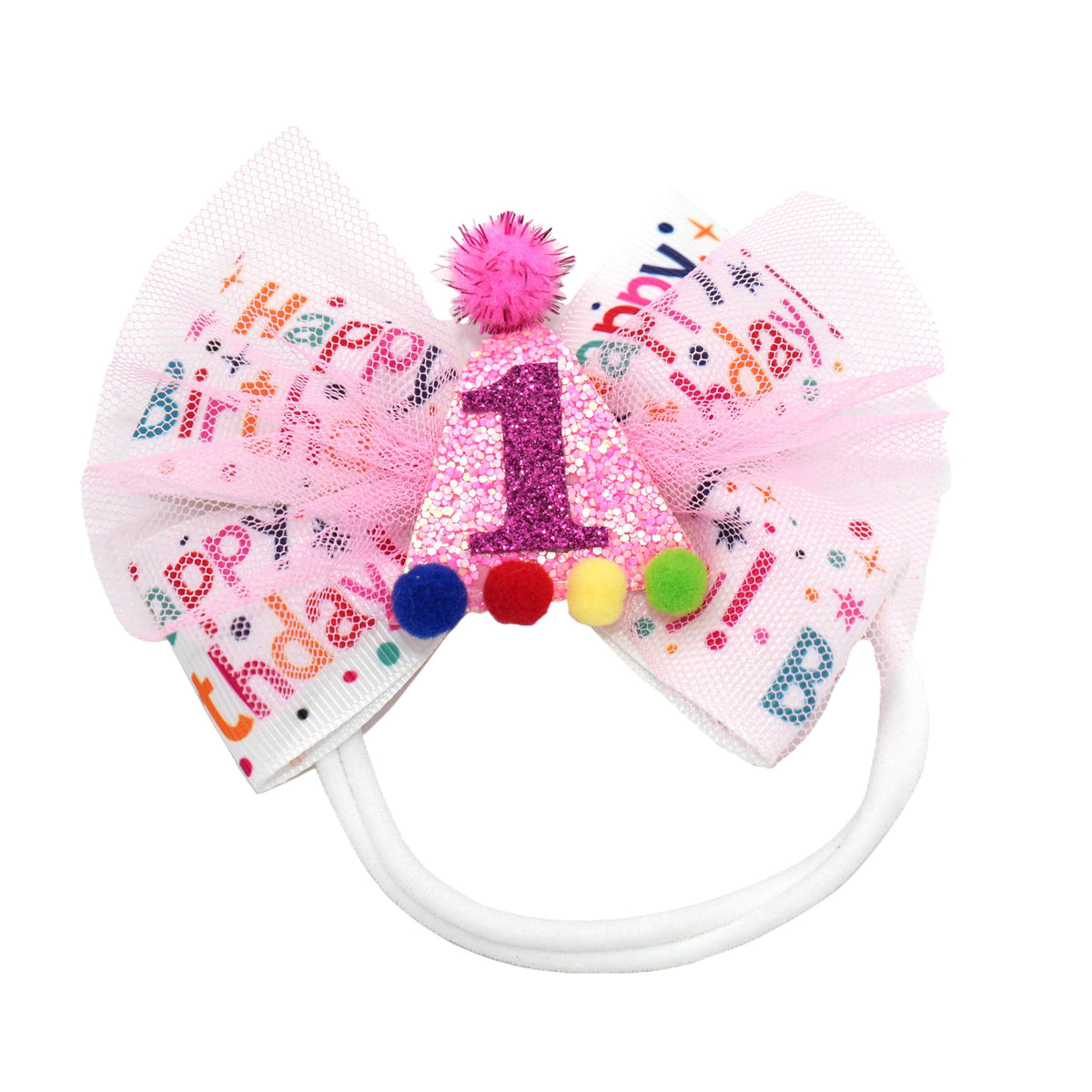 Zlwse birthday bow with glitter ice cream motif for festive photos.