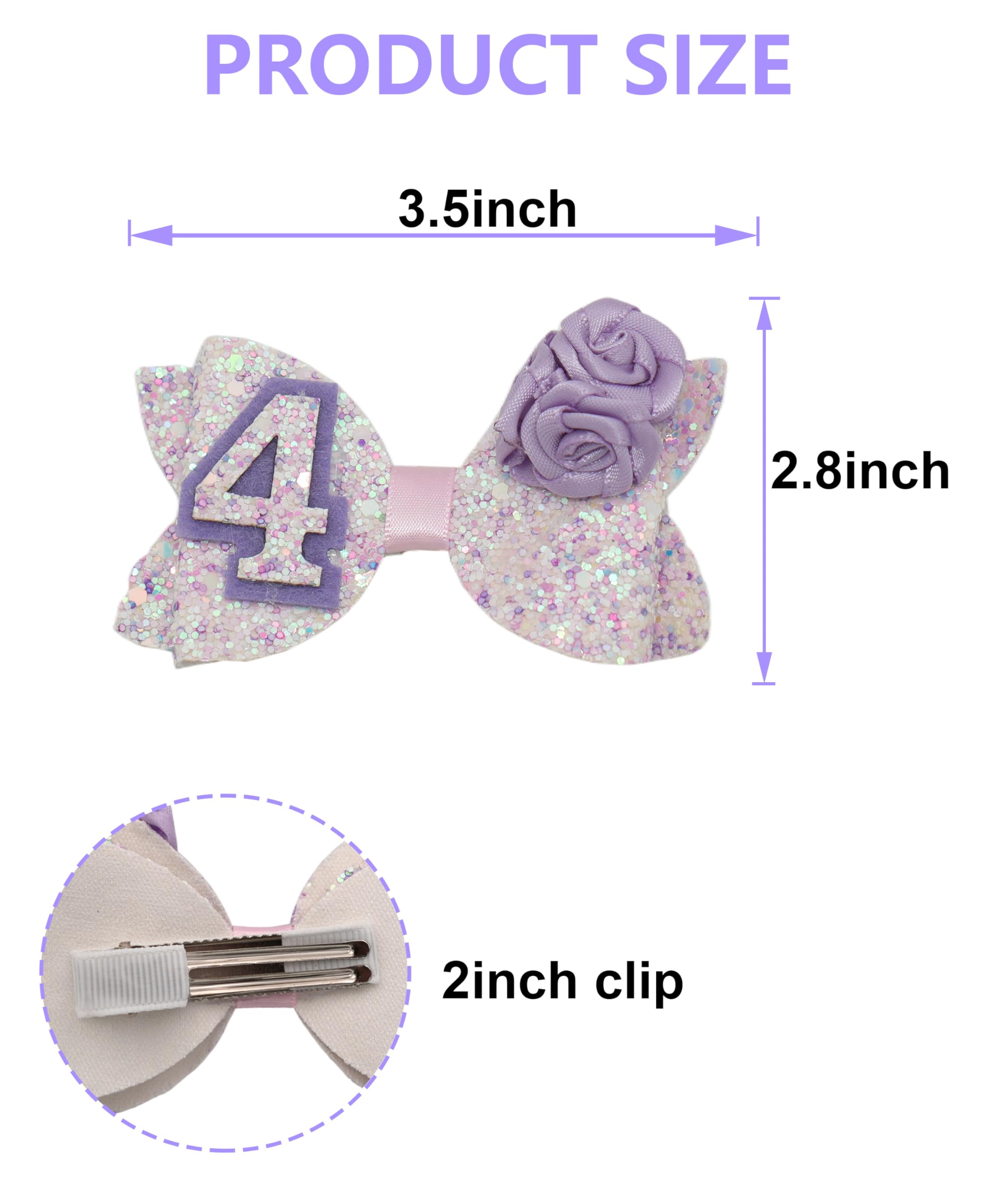 Purple rose hair bow by Zlwse adds sparkle to 1st-6th birthday celebrations.