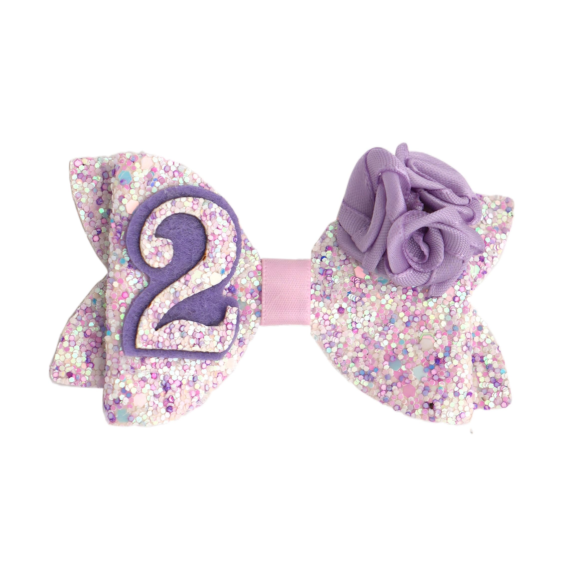 Zlwse birthday bow in purple rose with glitter for adorable toddler outfits.