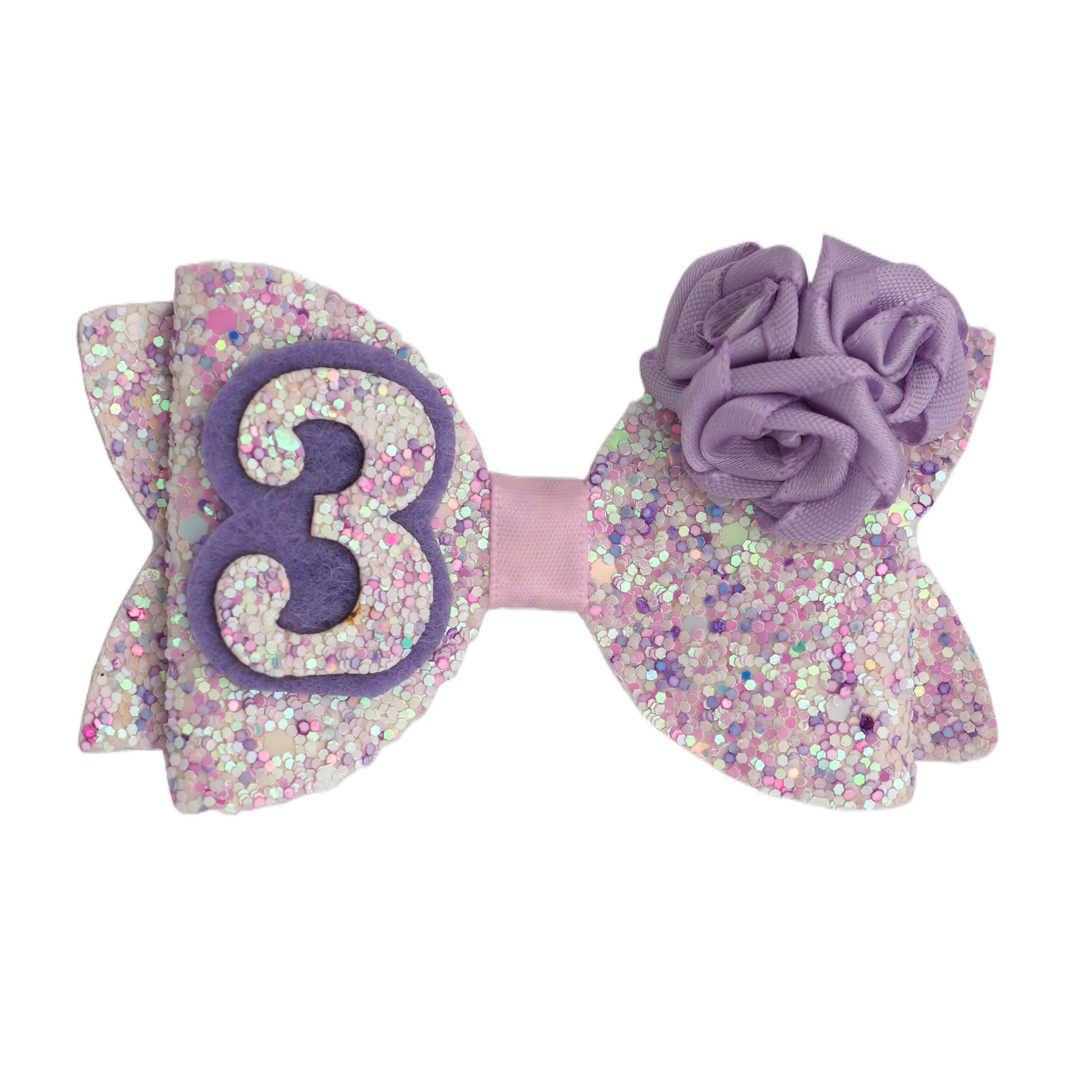 Zlwse birthday hair bow with purple rose glitter for sparkling party looks.