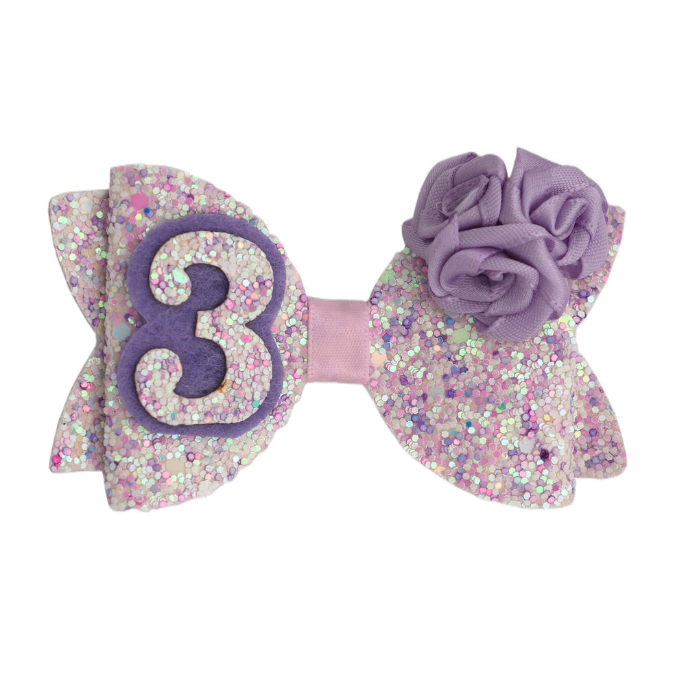 Zlwse birthday hair bow with purple rose glitter for sparkling party looks.