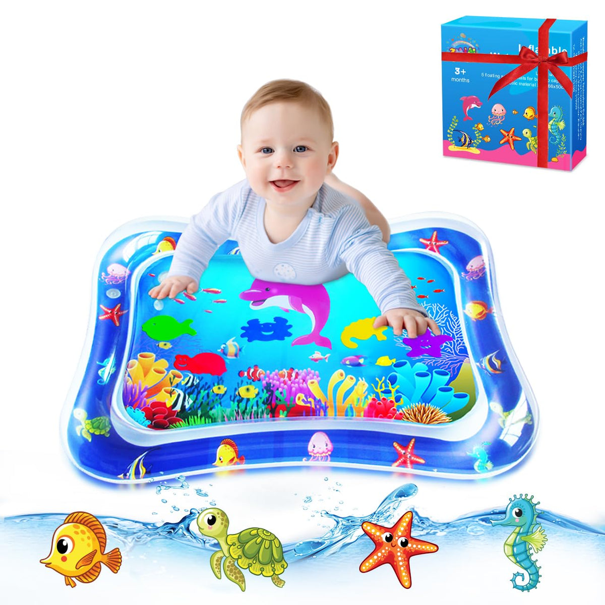 ZMLM Baby Tummy Time Water Mat blue design for safe sensory play