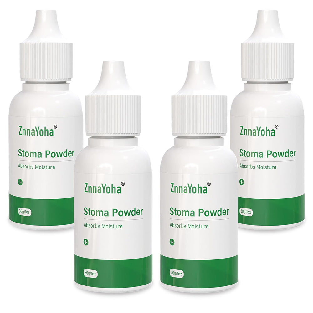 ZnnaYoha stoma powder packaging, convenient four-pack for on-the-go ostomy care.