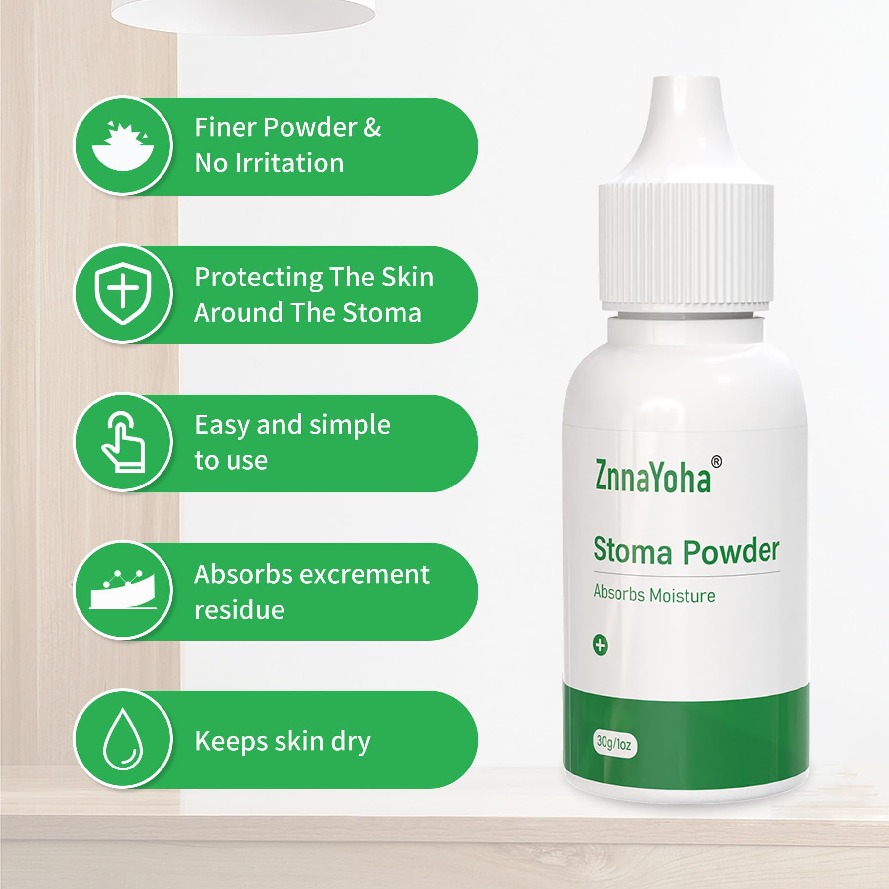 ZnnaYoha stoma powder texture close-up, absorbent for moisture control.