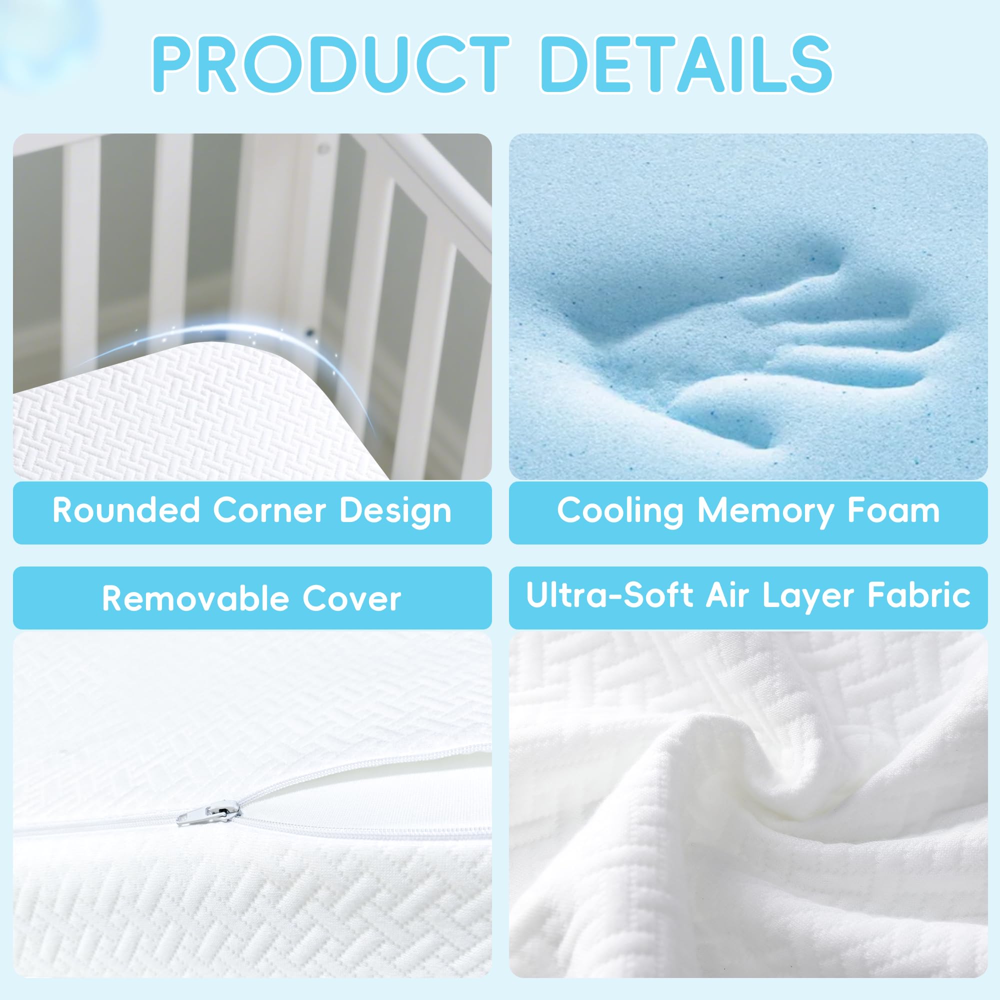 ZNUZDRK rounded corners fit for snug placement in crib or playpen.