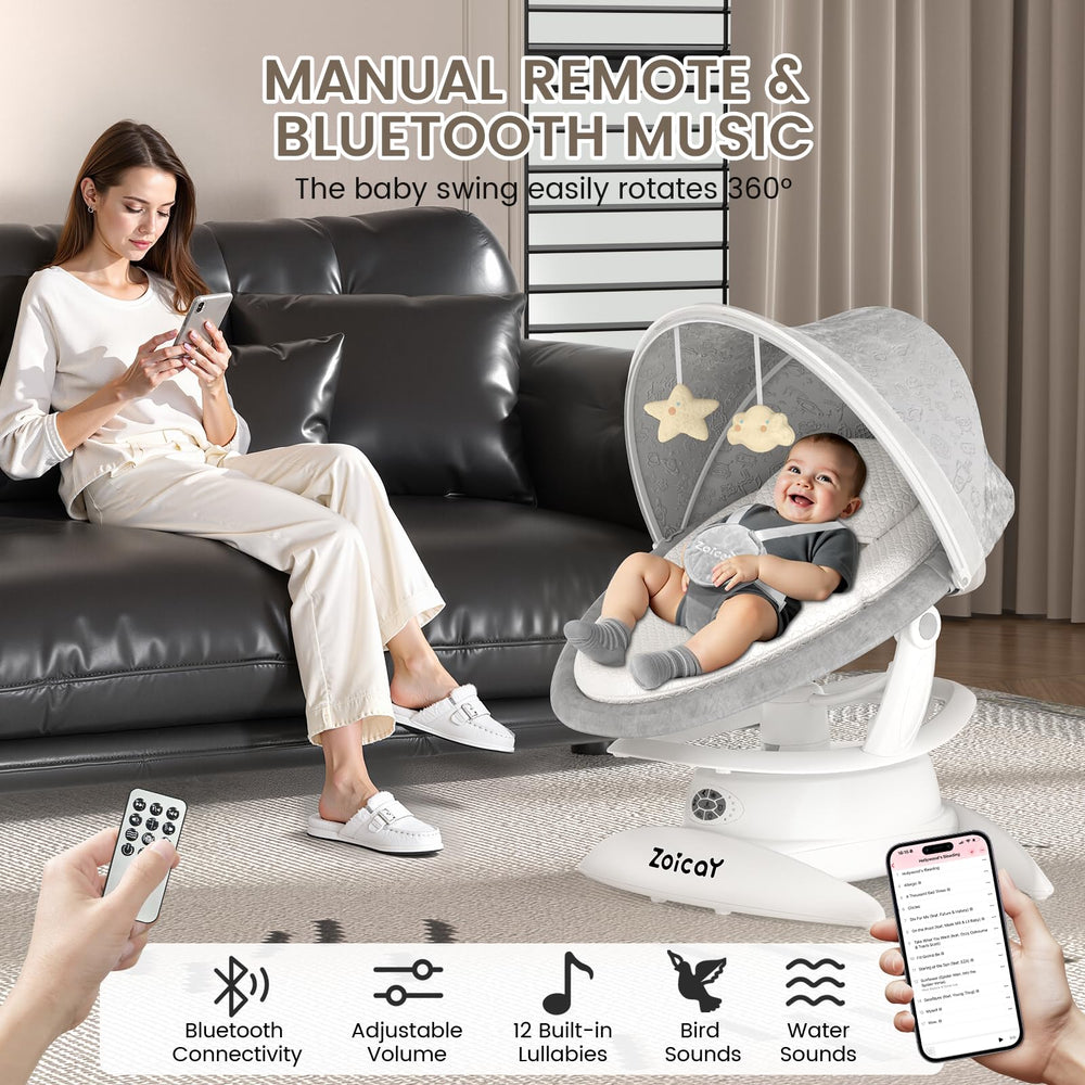 Zoicay swing with 12 lullabies and nature sounds