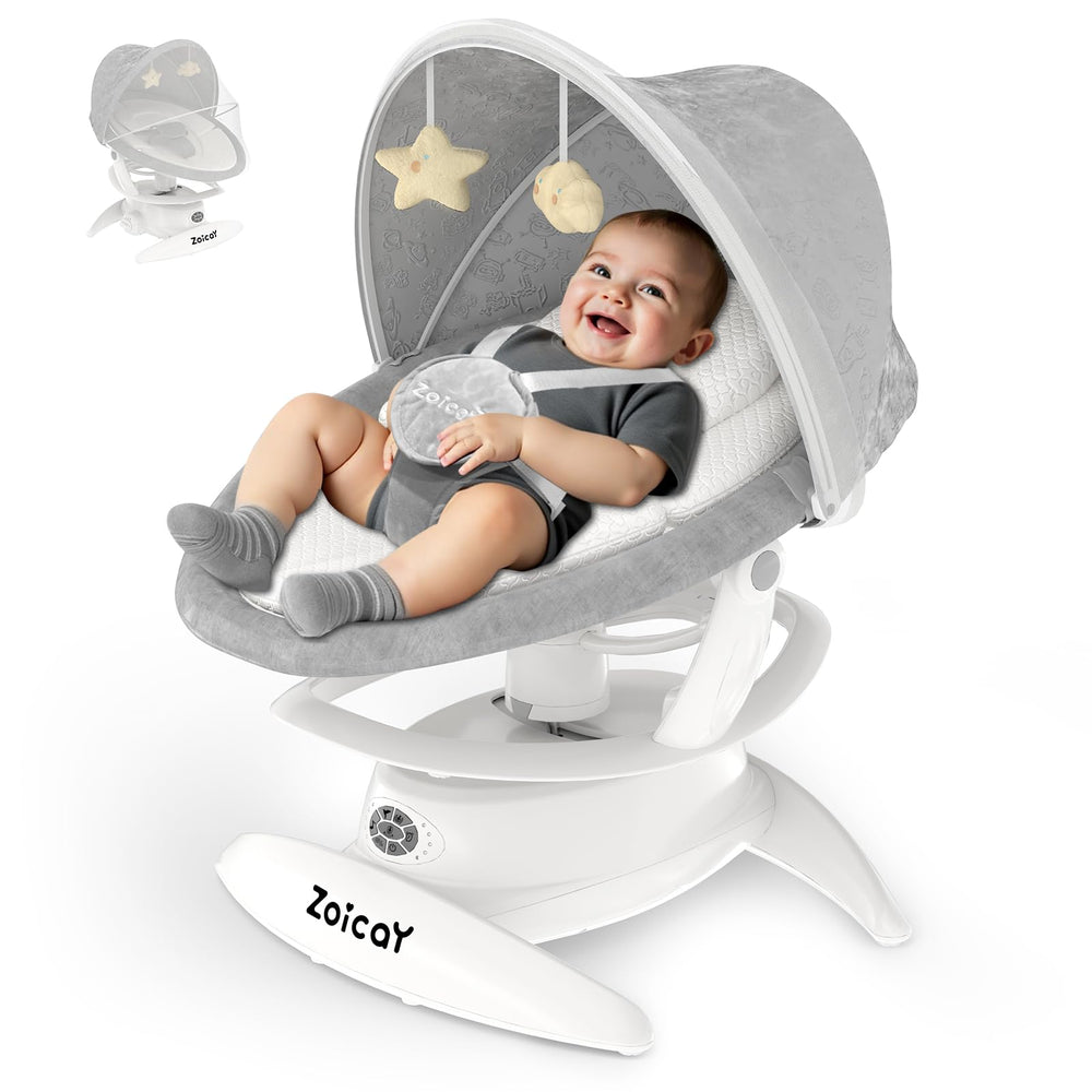 Zoicay 3-in-1 baby swing setup showing three modes for infants