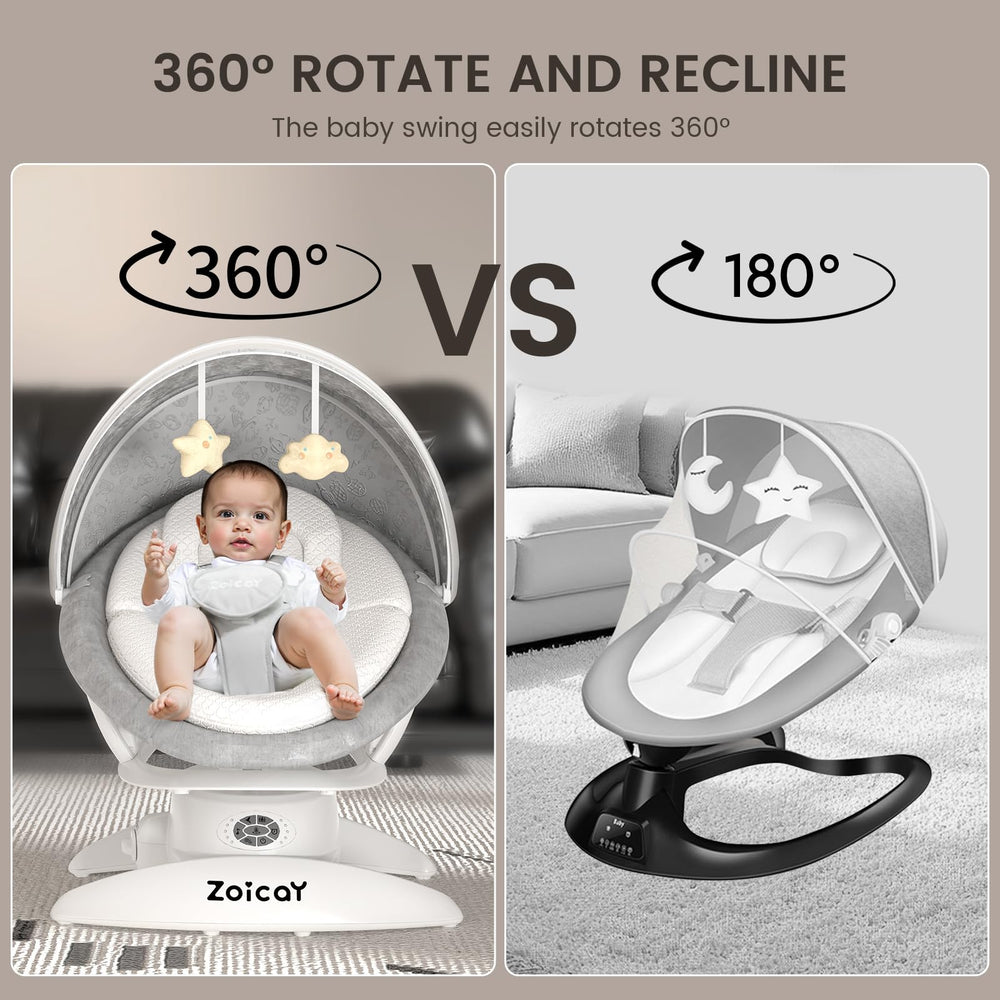 Zoicay swing with three distinct rocking modes and gentle pace