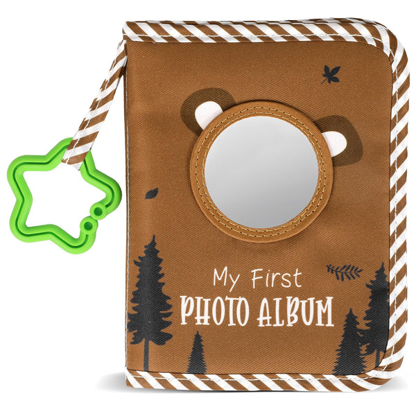 ZOIIWA Baby's First Family Album with brown bear cover and soft fabric keepsake