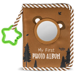 ZOIIWA Baby's First Family Album with brown bear cover and soft fabric keepsake