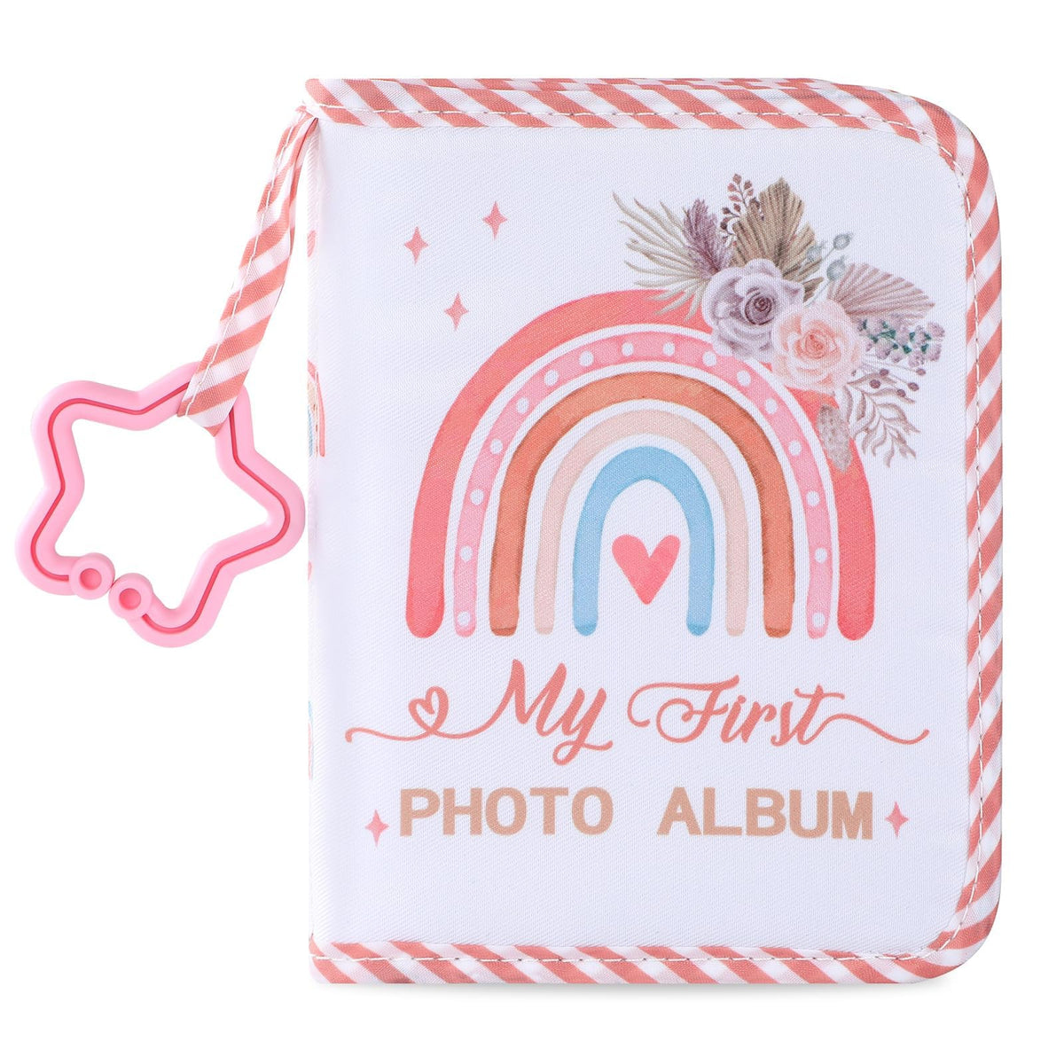 ZOIIWA baby first family album cover with boho rainbow for keepsake memories